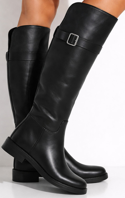 CZARNE DAMSKIE KOZAKI SKÓRZANE OCIEPLANE KLAMRA 2