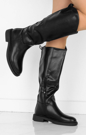 CZARNE SKÓRZANE KOZAKI OCIEPLANE OFICERKI