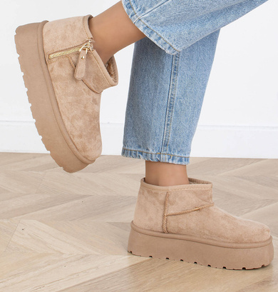 BEŻOWE OCIEPLANE ŚNIEGOWCE BOTKI WSUWANE ZAMEK GRUBA PODESZWA BEA