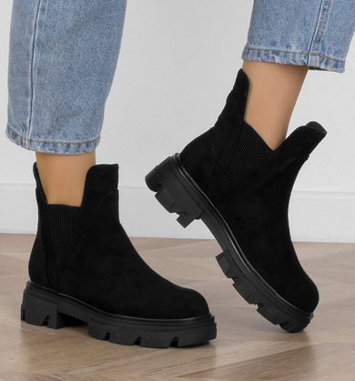 CZARNE BOTKI SZTYBLETY ZAMSZOWE KLASYCZNE WSUWANE LULA