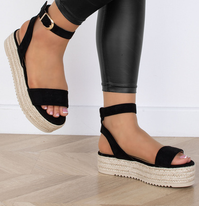 CZARNE SANDAŁY ESPADRYLE DAMSKIE NA PLATFORMIE BILLIE