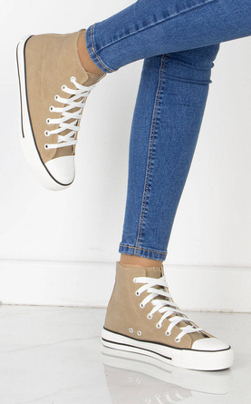 BEŻOWE WYSOKIE TRAMPKI EKOSKÓRA SZNUROWANE