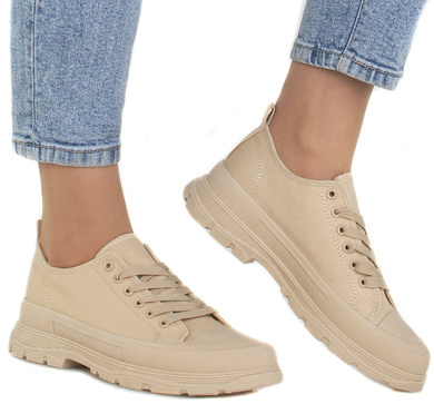 BEŻOWE NISKIE TRAMPKI NA PLATFORMIE RAFINA