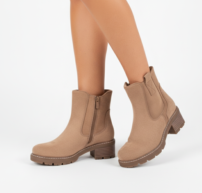 DAMSKIE BEŻOWE ZAMSZOWE BOTKI TRAPERY OCIEPLANE LAVENA 2