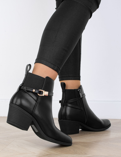 CZARNE DAMSKIE BOTKI NA SŁUPKU SKÓRZANE NA ZAMEK OLIO 6