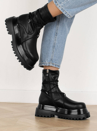 CZARNE BOTKI SKÓRZANE NA PLATFORMIE ALLISON