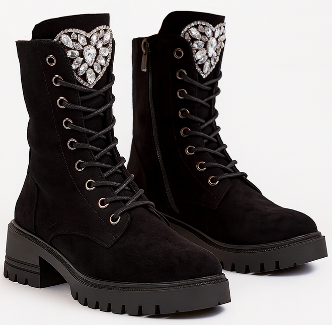 DAMSKIE CZARNE ZAMSZOWE BOTKI TRAPERY NA PLATFORMIE GRANDA 4