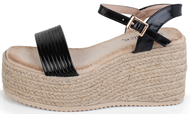 CZARNE DAMKSIE SANDAŁY NA KOTURNIE ESPADRYLE AUBRIA 3