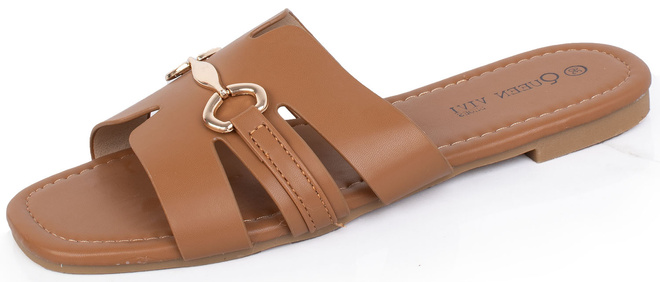 CAMEL DAMSKIE SKÓRZANE KLAPKI ELEGANCKIE OZDOBA OKSANA 3