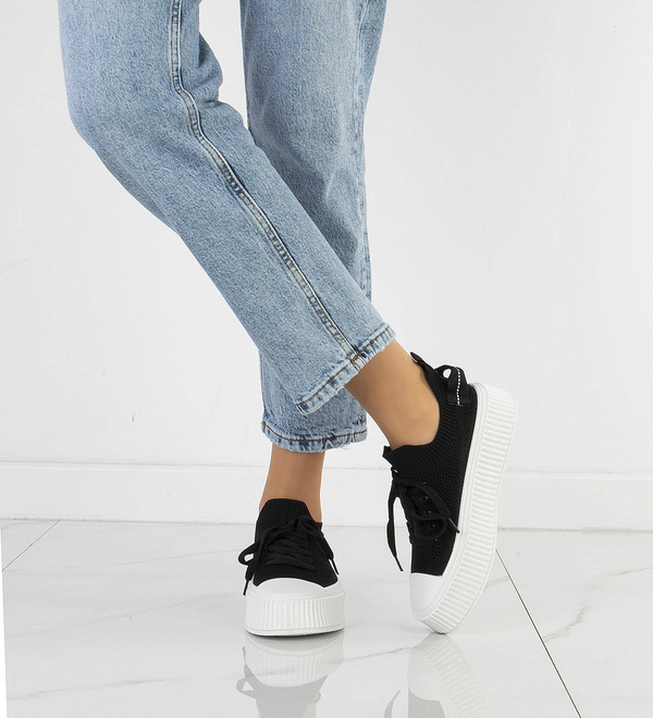 CZARNE NISKIE TRAMPKI NA PLATFORMIE ELASTYCZNE SINEY 8