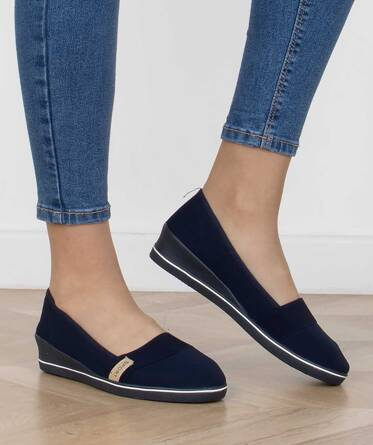 GRANATOWE TENISÓWKI BALERINKI NA KOTURNIE WYGODNE RIZA