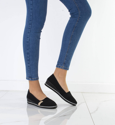 CZARNE TENISÓWKI BALERINKI NA KOTURNIE RIZA