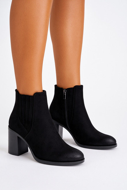 CZARNE DAMSKIE BOTKI NA SŁUPKU ZAMSZOWE OCIEPLANE ARDELE 2