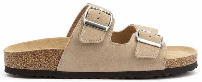 BEŻOWE KHAKI KLAPKI Z KLAMRAMI ZAMSZOWE NA KORKU 1