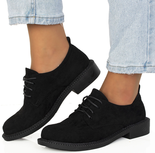 CZARNE PÓŁBUTY ZAMSZOWE DAMSKIE SZNUROWANE SIRRO 4