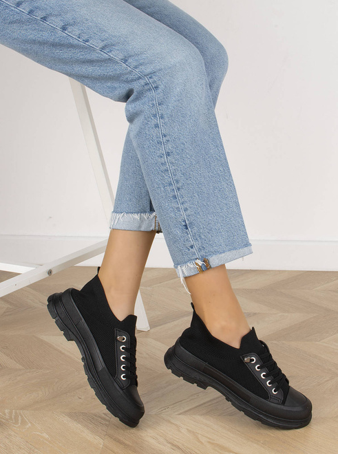 CZARNE NISKIE TRAMPKI ELASTYCZNE SIATKA CAMBRIA 7