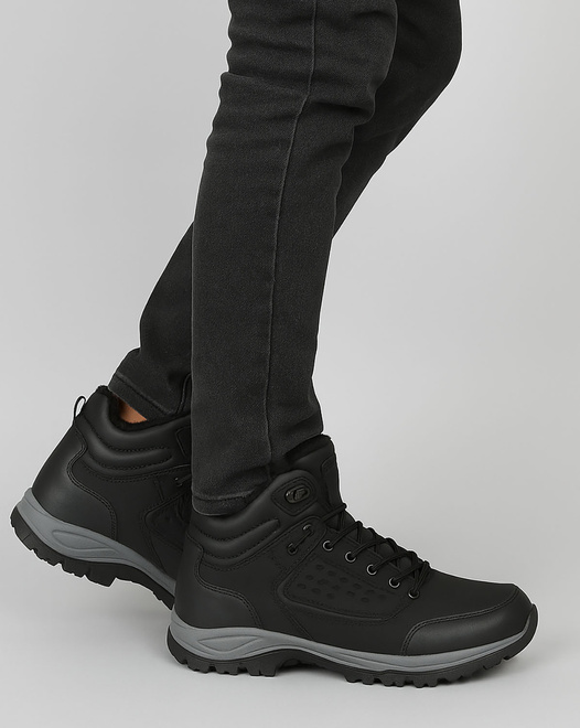 CZARNE MĘSKIE BOTKI ZAMSZOWE OCIEPLANE TRAPERY 2