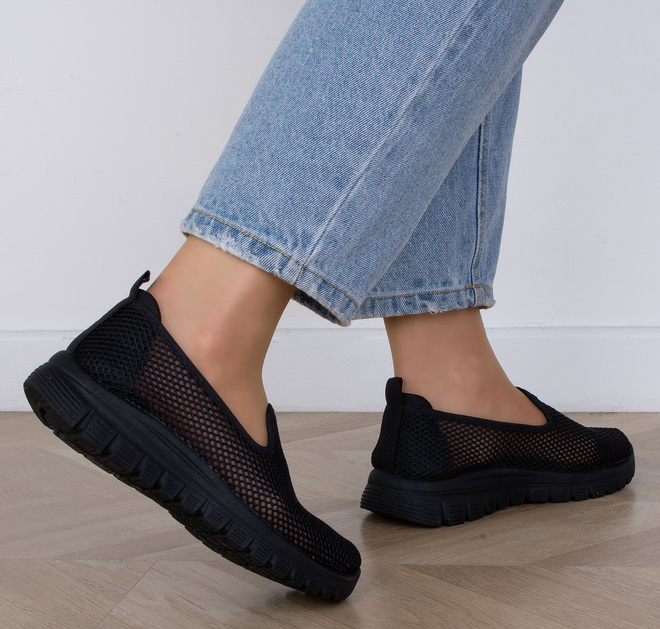 CZARNE TENISÓWKI AŻUROWE SLIP ON WSUWANE ALODIA 7