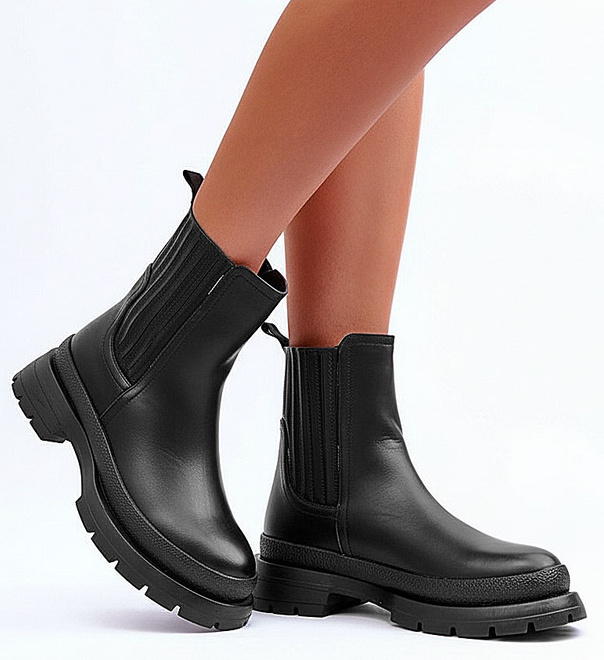 CZARNE DAMSKIE BOTKI SKÓRZANE PLATFORMA WSUWANE MONTANA 6