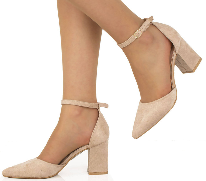 BEŻOWE DAMSKIE ZAMSZOWE CZÓŁENKA NA SŁUPKU SZPIC RAMONA 2