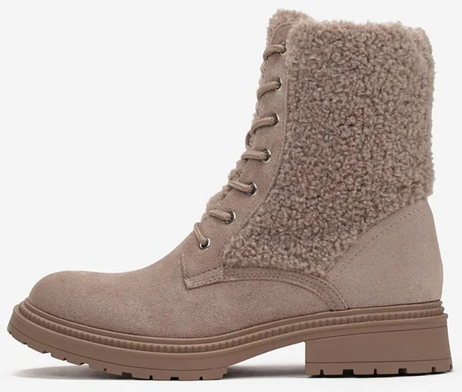 DAMSKIE BEŻOWE ZAMSZOWE BOTKI TRAPERY Z KOŻUSZKIEM TULARA 3