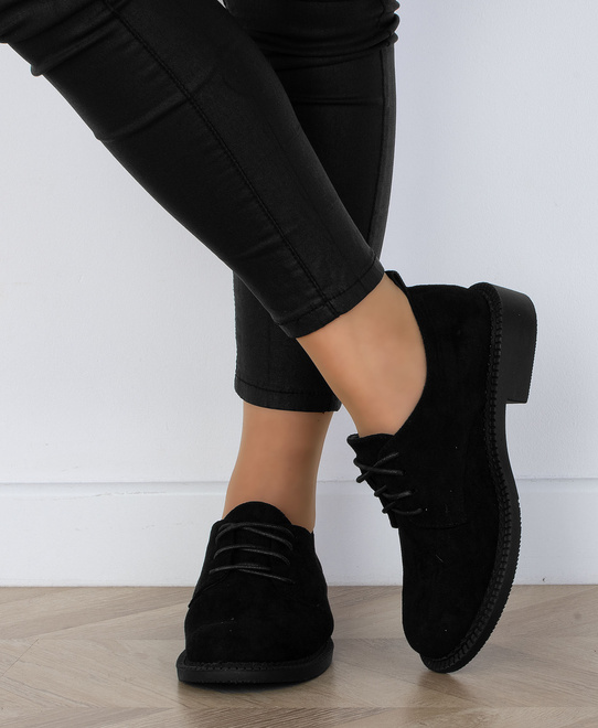 CZARNE PÓŁBUTY ZAMSZOWE DAMSKIE SZNUROWANE SIRRO 7