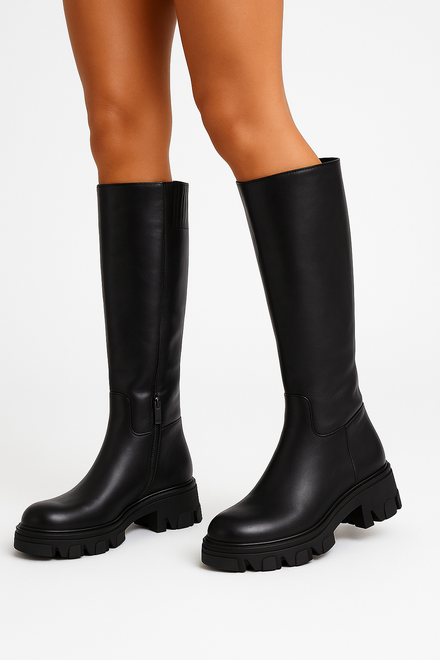 CZARNE BOTKI GLANY WYSOKIE KOZAKI PLATFORMA ELISS 5