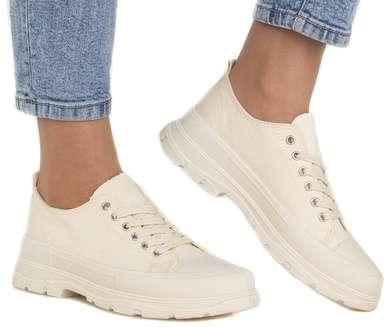 BEŻOWE NISKIE TRAMPKI NA PLATFORMIE RAFINA