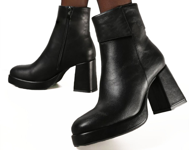  SKÓRZANE CZARNE BOTKI NA OBCASIE NA PLATFORMIE OCIEPLANE VELMIRE 4