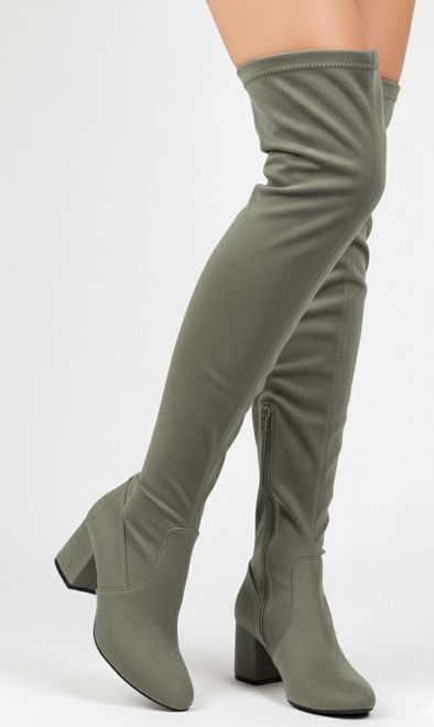 ZIELONE ZAMSZOWE KOZAKI ZA KOLANO NA SŁUPKU ZAMEK VLENI