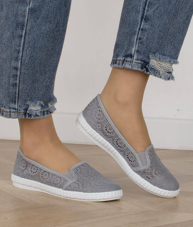 SZARE KORONKOWE BALERINKI TENISÓWKI WSUWANE