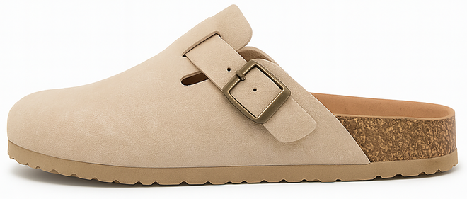 BEŻOWE KLAPKI Z KLAMRAMI ZAMSZOWE NA KORKU MOROKI 3