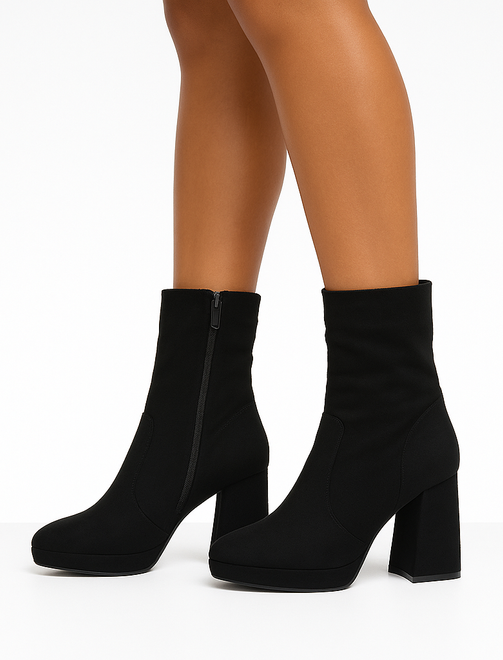 CZARNE OCIEPLANE DAMSKIE BOTKI NA SŁUPKU ZAMSZOWE BRITA