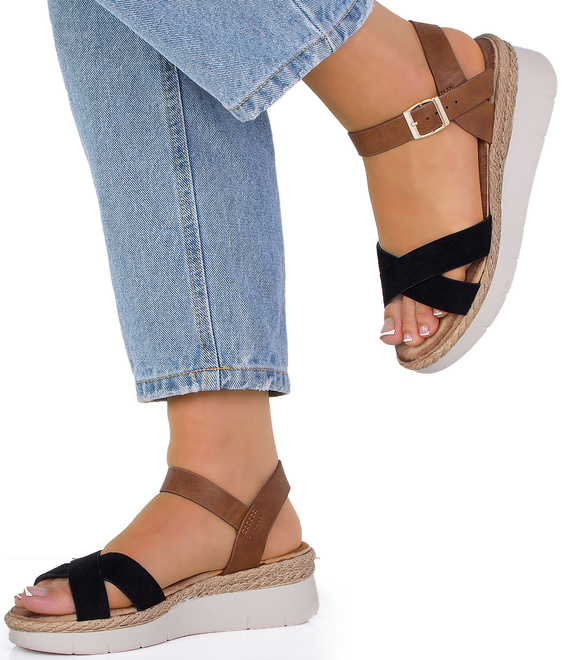 CZARNE DAMSKIE SANDAŁY NA PLATFORMIE ESPADRYLE MELBA 4