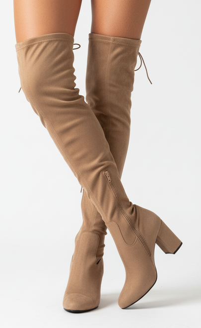 KOZAKI  DAMSKIE BEŻOWE ZA KOLANO NA OBCASIE ZAMEK TODERUS