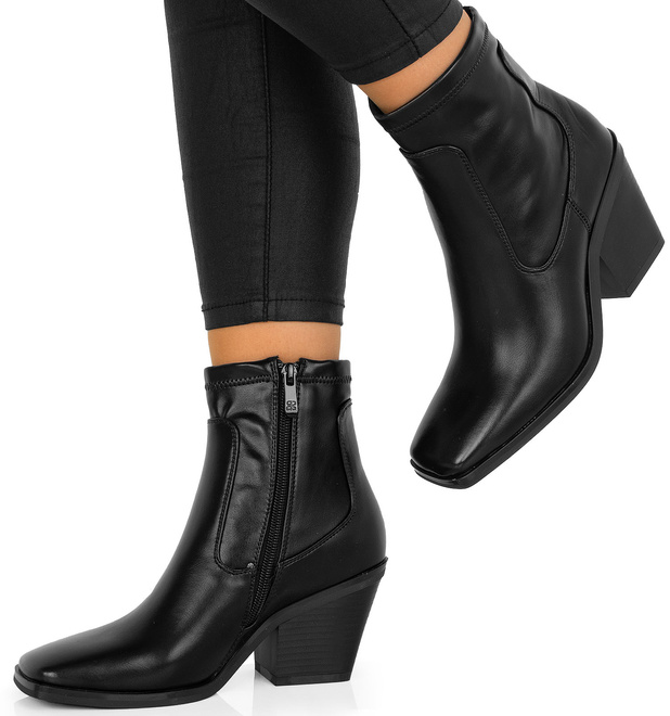 CZARNE DAMSKIE BOTKI NA SŁUPKU SKÓRZANE 4