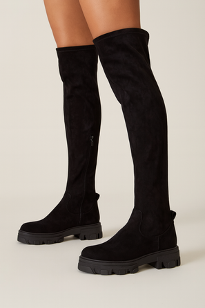 CZARNE ZAMSZOWE KOZAKI NA ZAMEK NA PLATFORMIE NAMIA