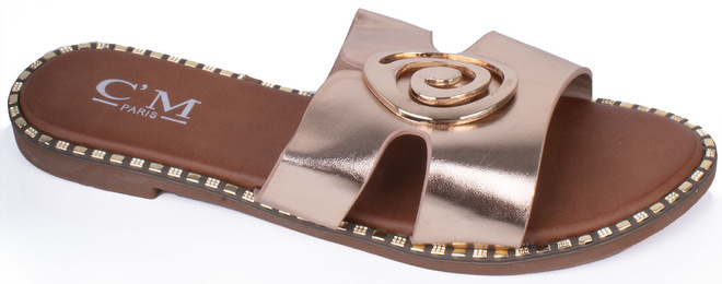 SZAMPAŃSKIE DAMSKIE SKÓRZANE KLAPKI ELEGANCKIE OZDOBA DALIA 1