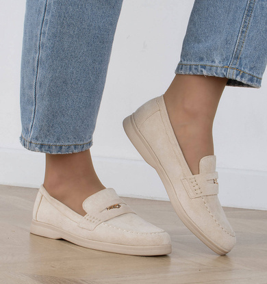 BEŻOWE MOKASYNY ZAMSZOWE DAMSKIE ZELDA