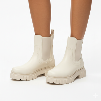 BEŻOWE SKÓRZANE BOTKI SZTYBLETY PLATFORMA CANDELA