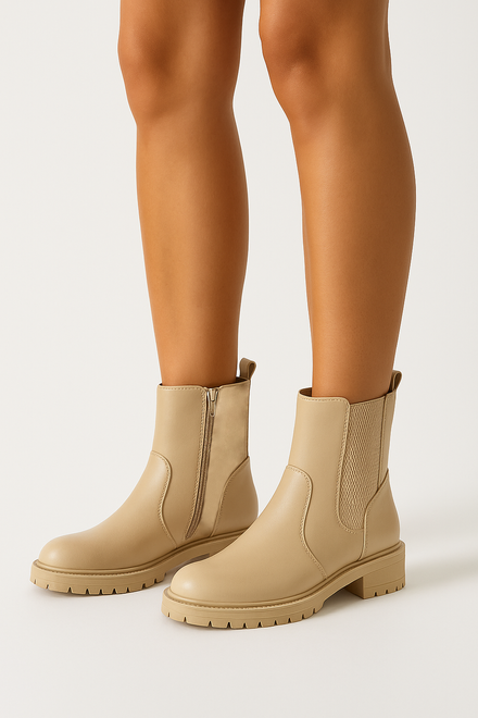 BEŻOWE SKÓRZANE BOTKI SZTYBLETY PLATFORMA ZAMEK KAIMAN 5