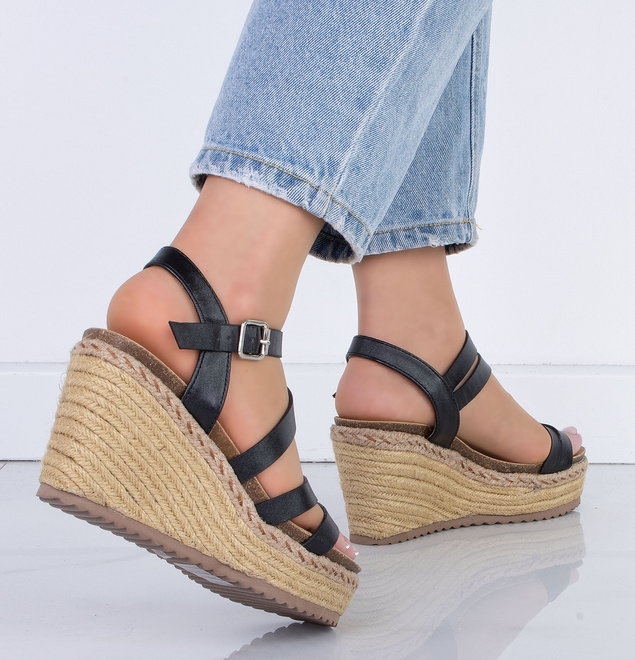 CZARNE DAMSKIE SANDAŁY NA KOTURNIE ESPADRYLE LULU 7