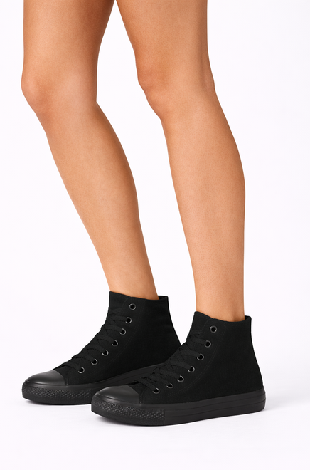 KLASYCZNE CZARNE WYSOKIE TRAMPKI TENISÓWKI SZNUROWANE