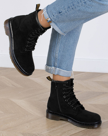 CZARNE BOTKI ZAMSZOWE SZNUROWANE KLASYCZNE OPHELIA