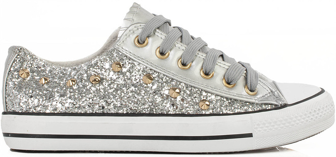 SREBRNE KLASYCZNE NISKIE TRAMPKI DAMSKIE   1