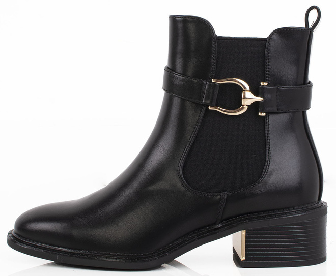 CZARNE OCIEPLANE DAMSKIE BOTKI NA NISKIM OBCASIE SKÓRZANE ZEVIRA 4