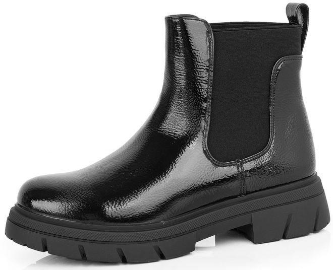 CZARNE DAMSKIE BOTKI LAKIEROWANE PLATFORMA WSUWANE SZTYBLETY CUSHY 3