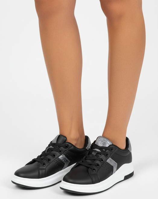 CZARNE TRAMPKI SNEAKERSY NA PLATFORMIE SZNUROWANE 6