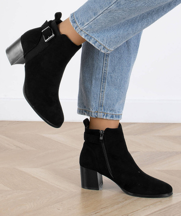 CZARNE BOTKI ZAMSZOWE NA SŁUPKU ZAMEK KLAMRA TIFFANY