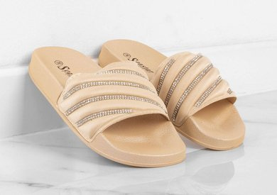 BEŻOWE GUMOWE KLAPKI Z CYRKONIAMI KIRAS